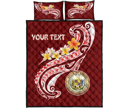 Hawaii Personalised Quilt Bed Set - Hawaii Seal Polynesian Patterns Plumeria