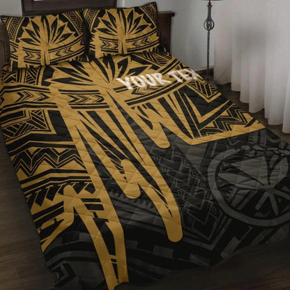 Hawaii Personalised Quilt Bed Set - Kanaka Maoli With Polynesian Pattern In Heartbeat Style (Gold)