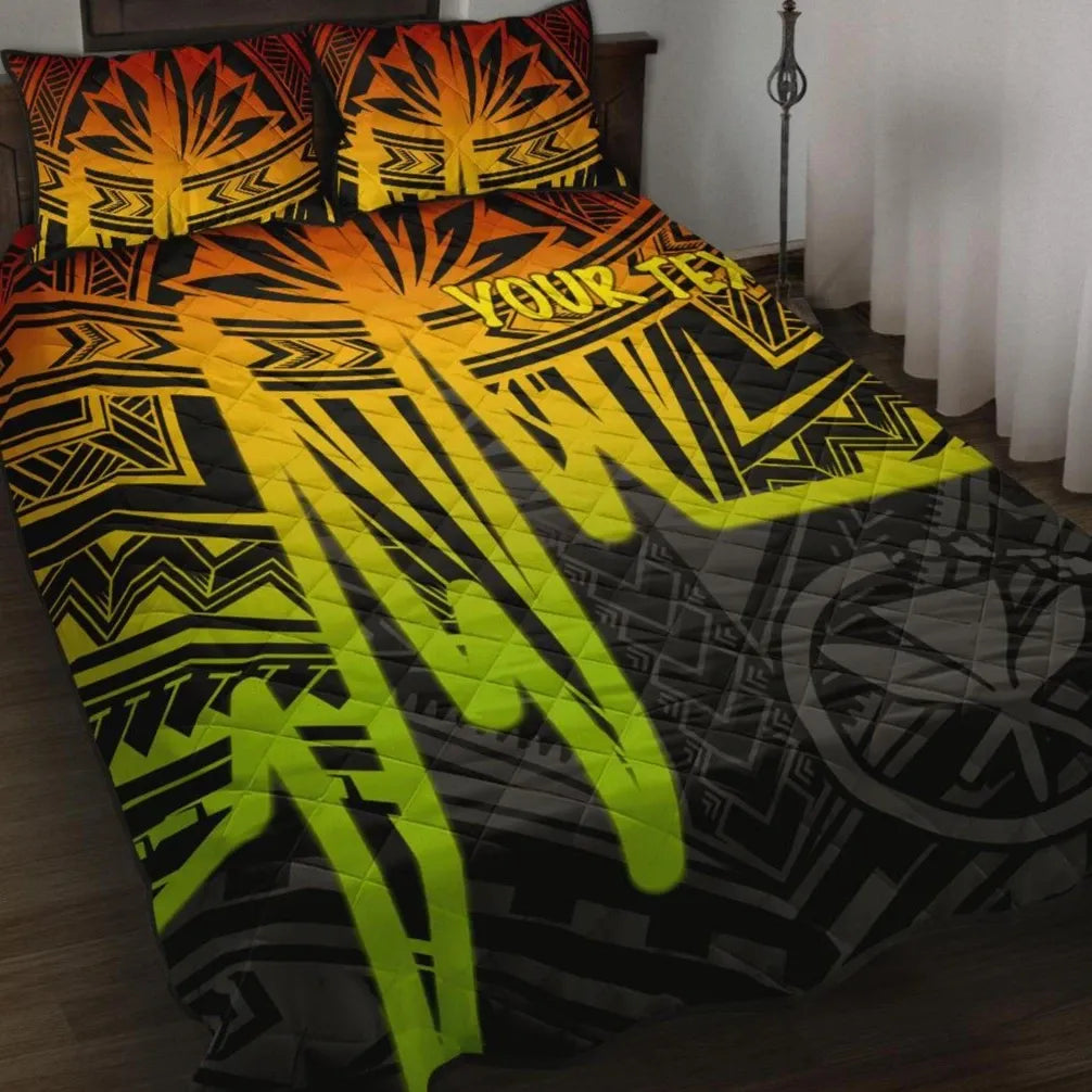 Hawaii Personalised Quilt Bed Sets - Kanaka Maoli With Polynesian Pattern In Heartbeat Style (Reggae)