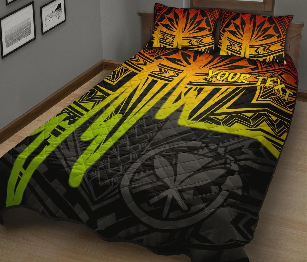 Hawaii Personalised Quilt Bed Sets - Kanaka Maoli With Polynesian Pattern In Heartbeat Style (Reggae)