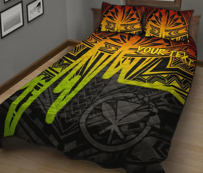 Hawaii Personalised Quilt Bed Sets - Kanaka Maoli With Polynesian Pattern In Heartbeat Style (Reggae)