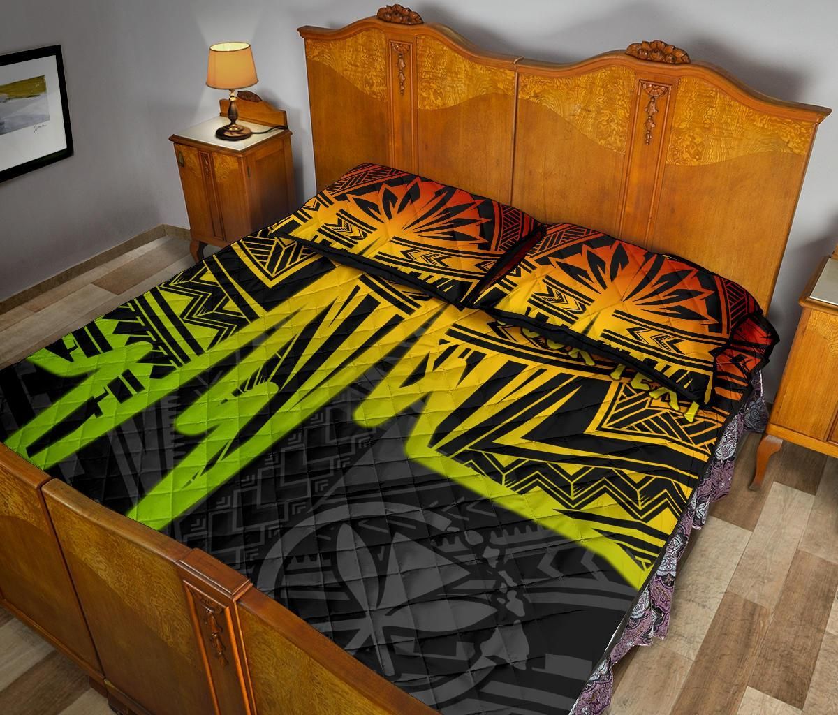 Hawaii Personalised Quilt Bed Sets - Kanaka Maoli With Polynesian Pattern In Heartbeat Style (Reggae)