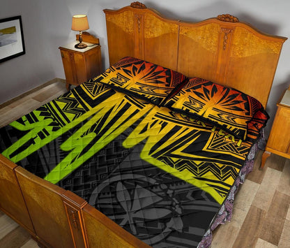 Hawaii Personalised Quilt Bed Sets - Kanaka Maoli With Polynesian Pattern In Heartbeat Style (Reggae)