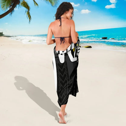Hawaii Personalised Sarongs -  Kanaka Maoli With Polynesian Pattern In Heartbeat Style (Black,White)