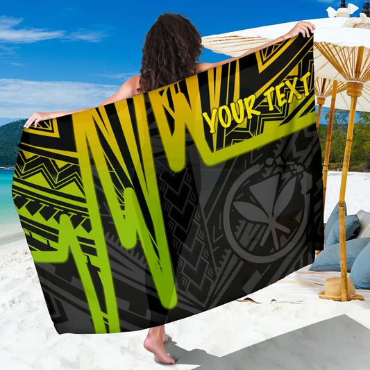 Hawaii Personalised Sarongs -  Kanaka Maoli With Polynesian Pattern In Heartbeat Style (Reggae)