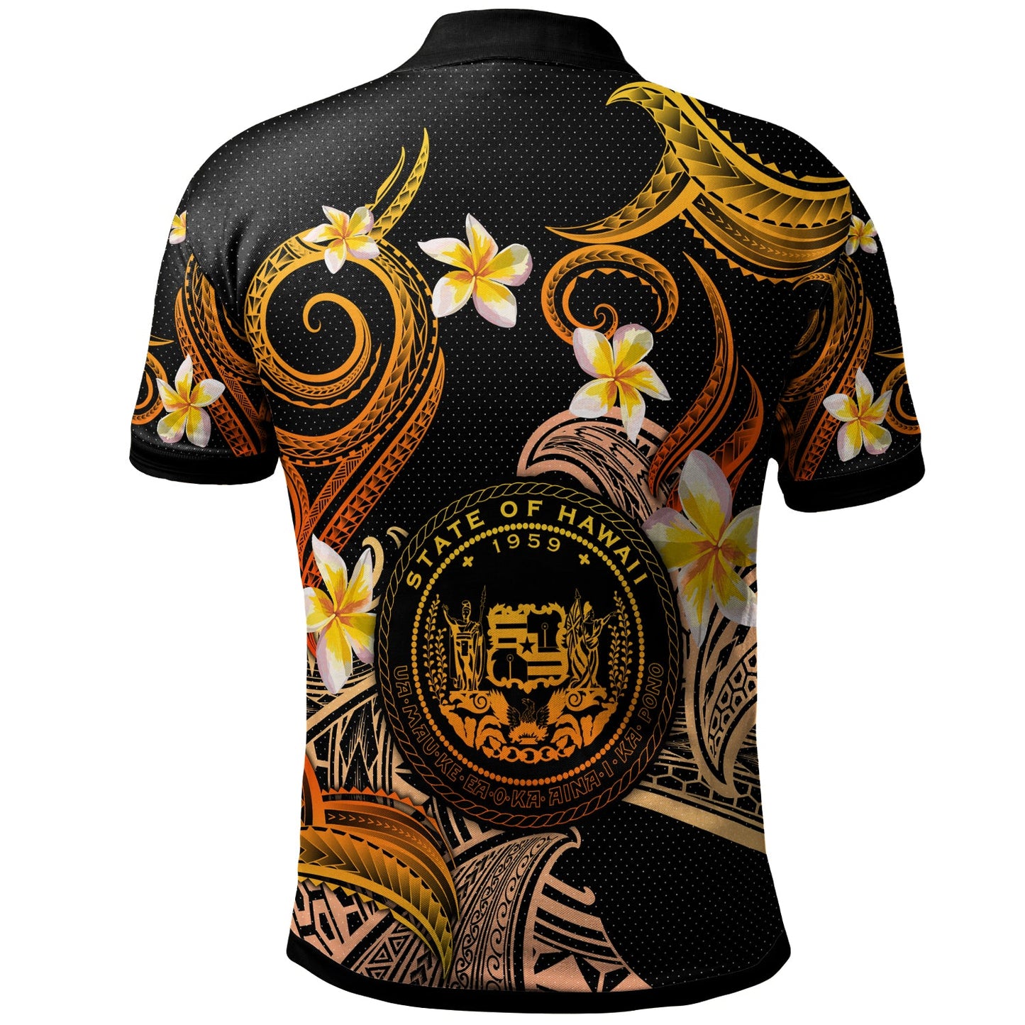 Hawaii Polo Shirt - Custom Personalised Polynesian Waves with Plumeria Flowers (Orange)