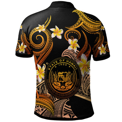Hawaii Polo Shirt - Custom Personalised Polynesian Waves with Plumeria Flowers (Orange)
