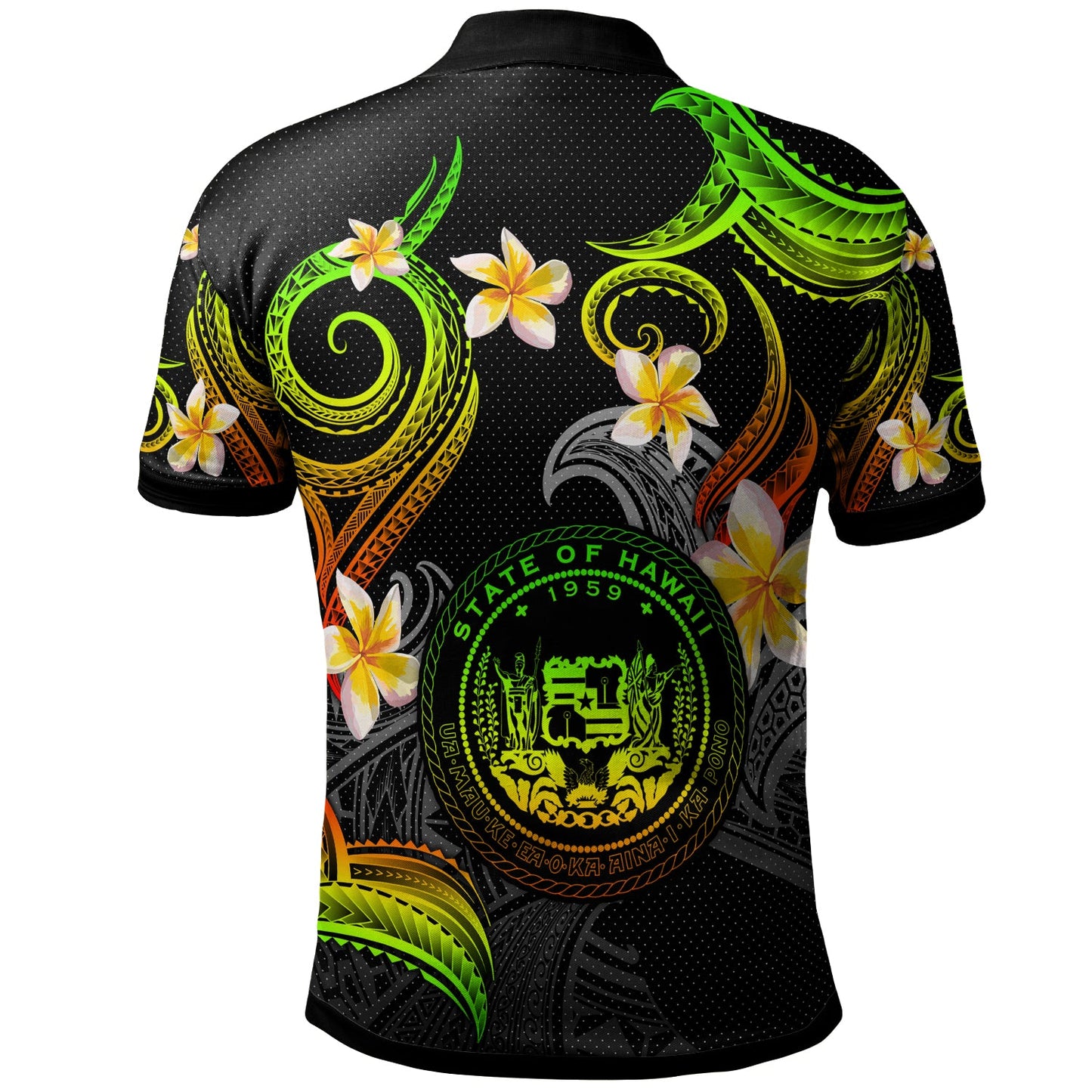 Hawaii Polo Shirt - Custom Personalised Polynesian Waves with Plumeria Flowers (Reggae)