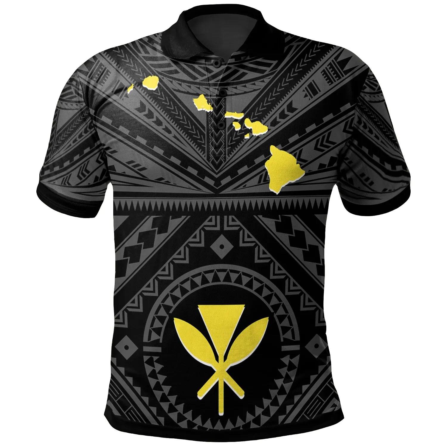 Hawaii Polo Shirt - Hawaii Kanaka Maoli And Map ( Black)
