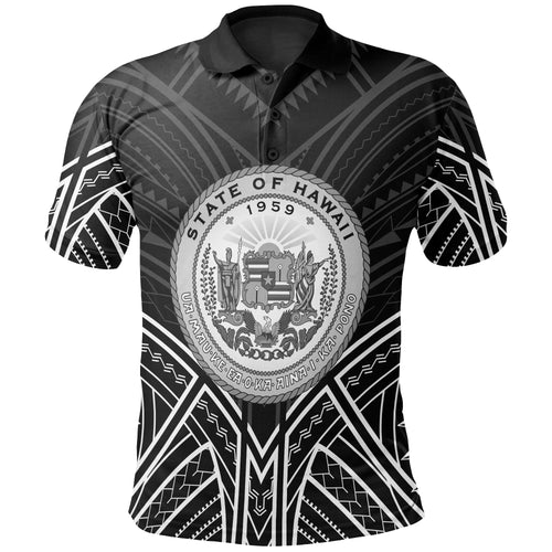 Hawaii Polo Shirt - Hawaii Seal Black Tribal Patterns