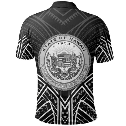 Hawaii Polo Shirt - Hawaii Seal Black Tribal Patterns