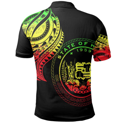 Hawaii Polo Shirt - Hawaii Tatau Reggae Patterns With Coat Of Arms