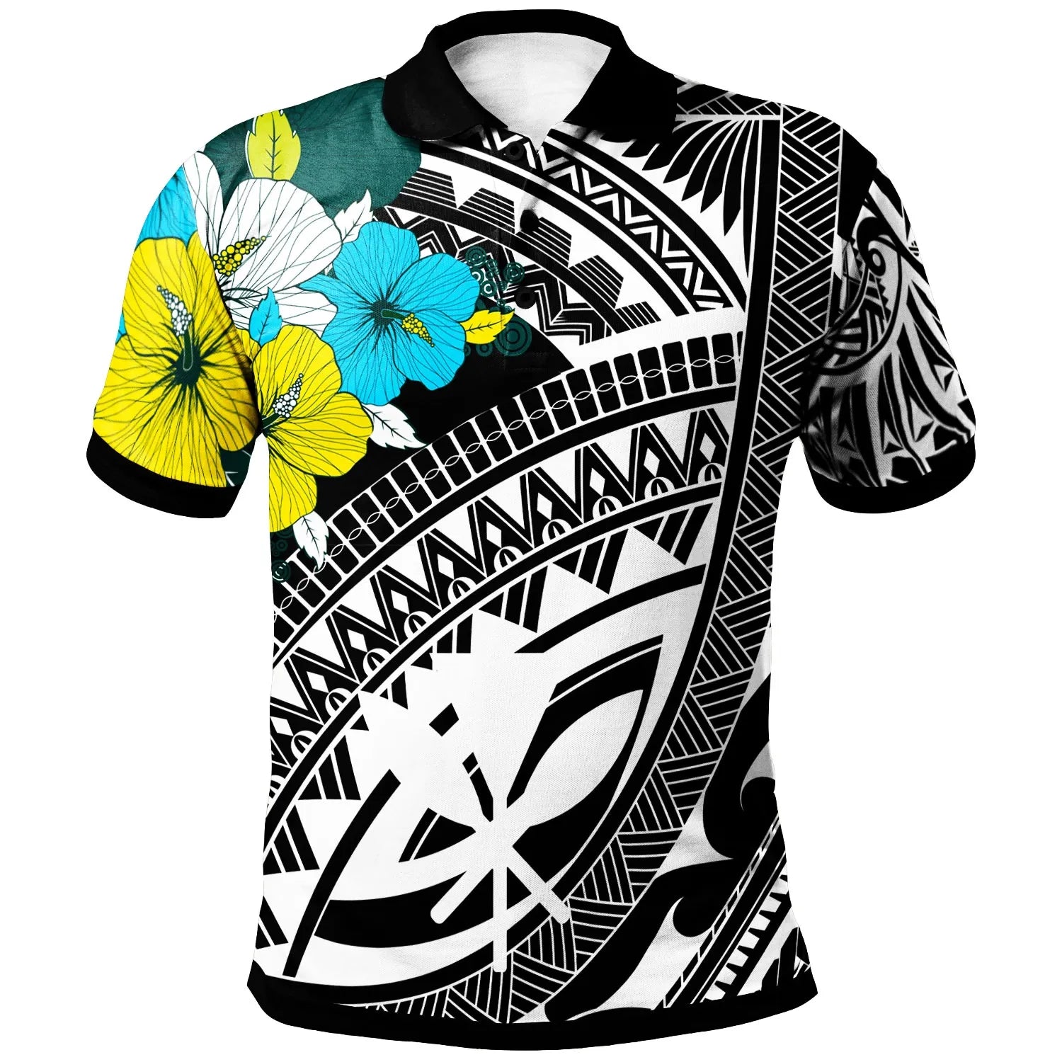 Hawaii Polo Shirt - Polynesian Pattern Black Color