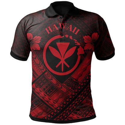Hawaii Polo Shirt - Red Kanaka Maoli Polynesian Patterns