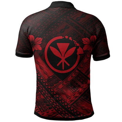 Hawaii Polo Shirt - Red Kanaka Maoli Polynesian Patterns