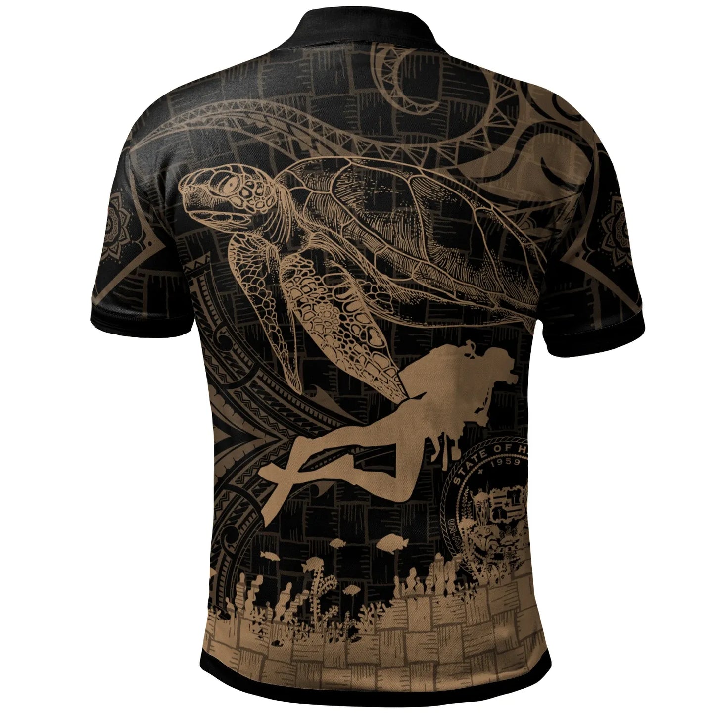 Hawaii Polo Shirt - Scuba Diving With Turtle