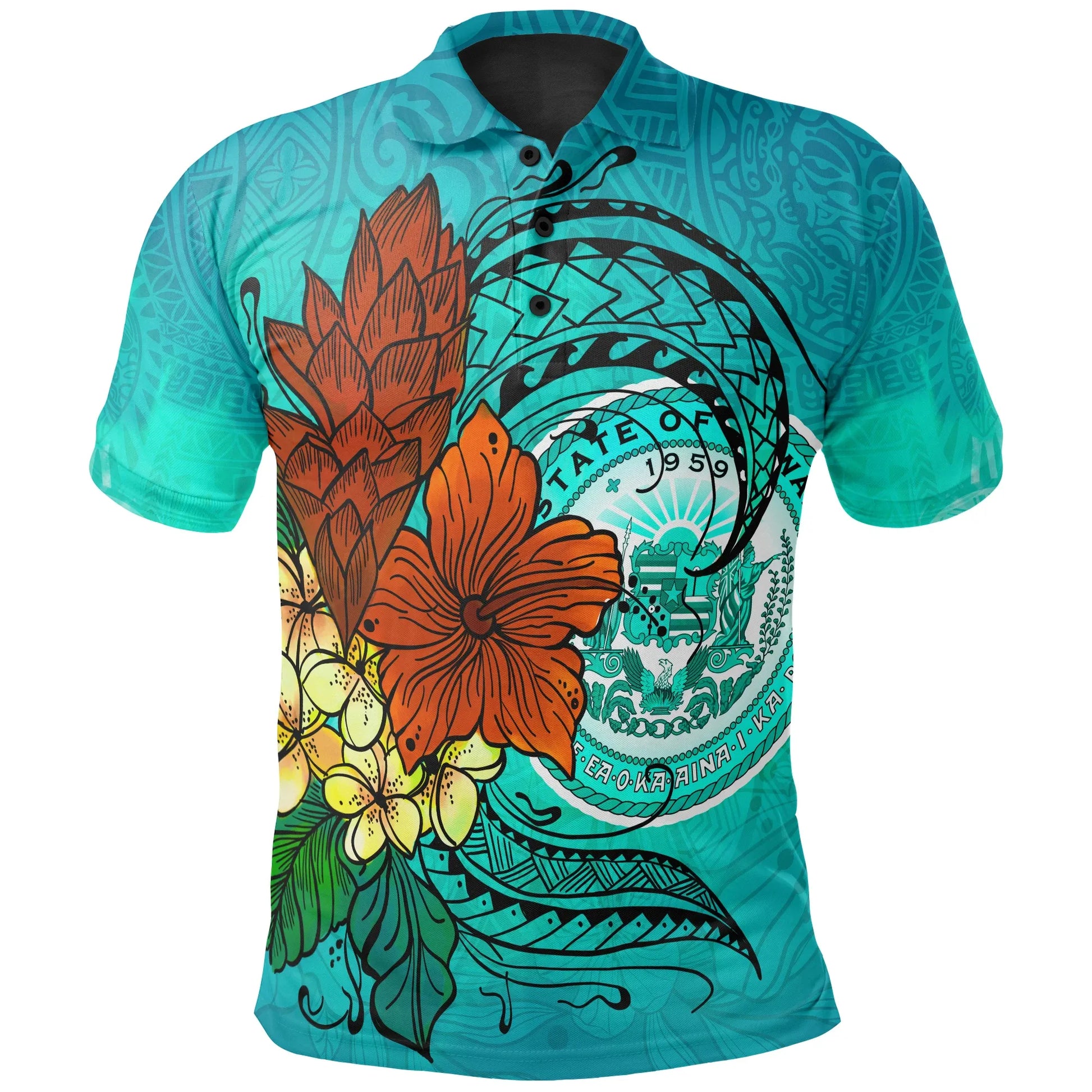 Hawaii Polo Shirt - Tropical Flowers Style
