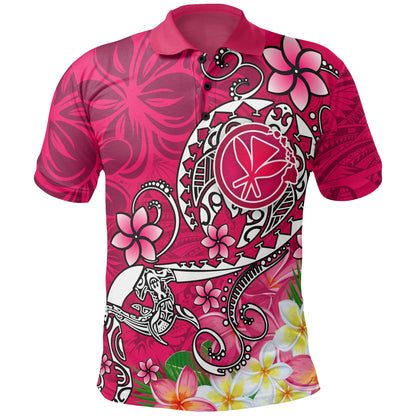 Hawaii Polo Shirt - Turtle Plumeria Polynesian Tattoo Pink Color