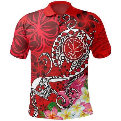 Hawaii Polo Shirt - Turtle Plumeria Polynesian Tattoo Red Color