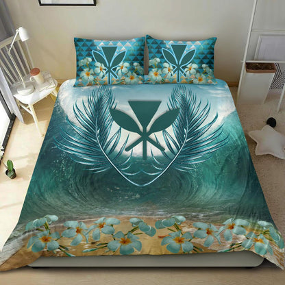 Hawaii Polynesia Bedding Set - Palm Leave And Plumeria Under Sea