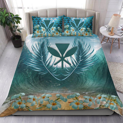 Hawaii Polynesia Bedding Set - Palm Leave And Plumeria Under Sea