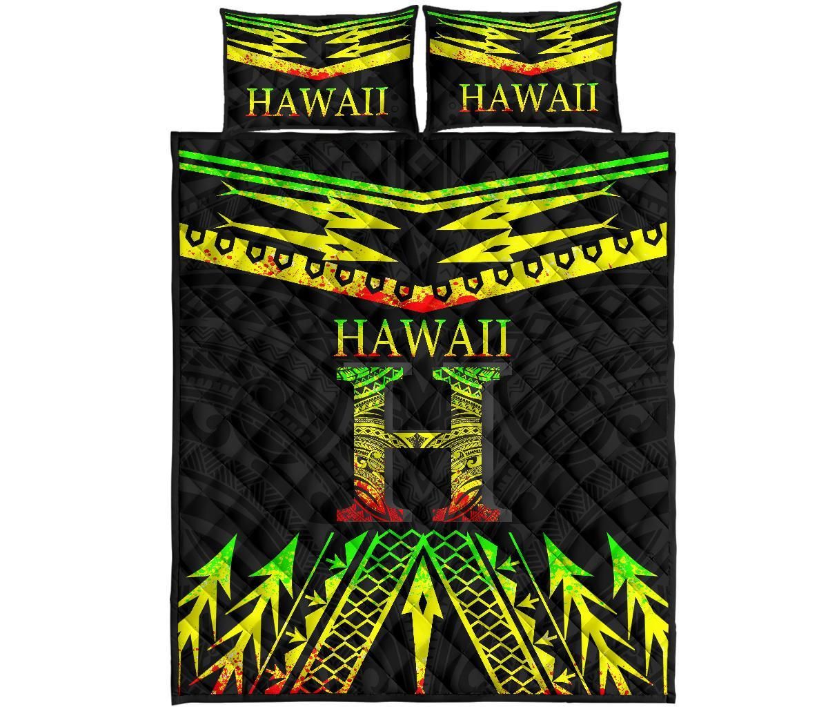 Hawaii Quilt Bed Set - Reggae Hawaii Tribal Polynesia Tattoo
