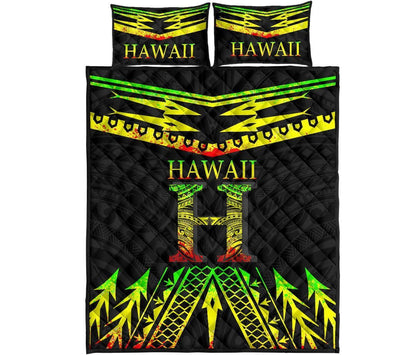 Hawaii Quilt Bed Set - Reggae Hawaii Tribal Polynesia Tattoo