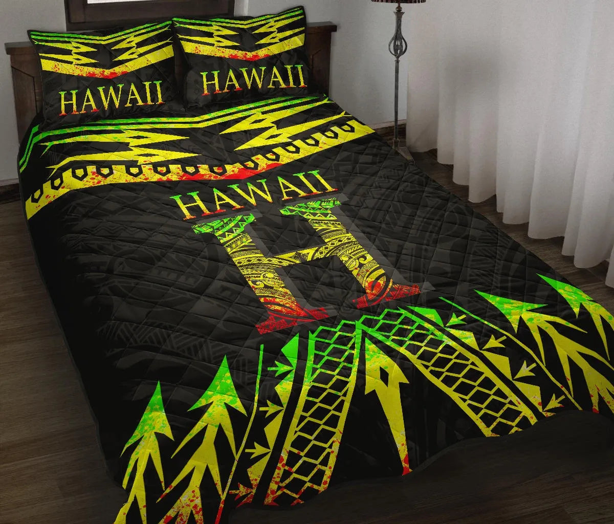 Hawaii Quilt Bed Set - Reggae Hawaii Tribal Polynesia Tattoo