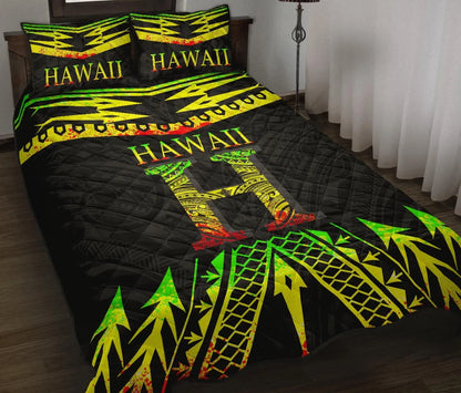 Hawaii Quilt Bed Set - Reggae Hawaii Tribal Polynesia Tattoo
