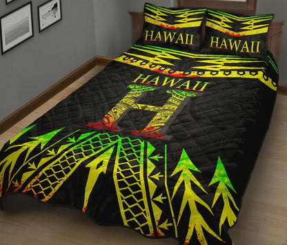 Hawaii Quilt Bed Set - Reggae Hawaii Tribal Polynesia Tattoo