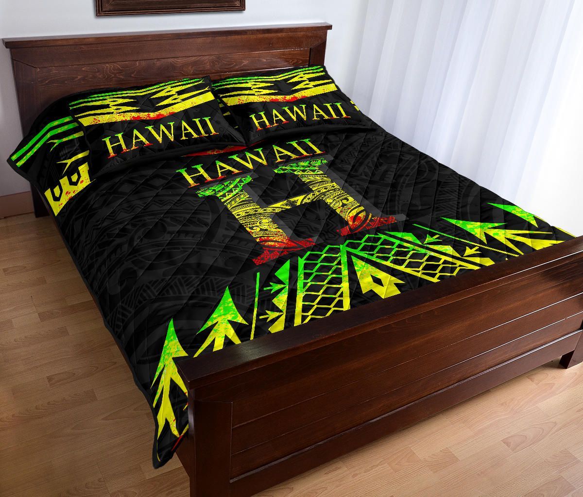 Hawaii Quilt Bed Set - Reggae Hawaii Tribal Polynesia Tattoo