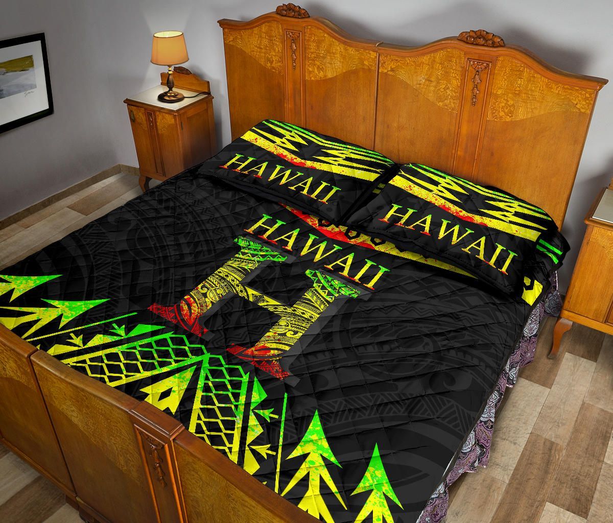Hawaii Quilt Bed Set - Reggae Hawaii Tribal Polynesia Tattoo