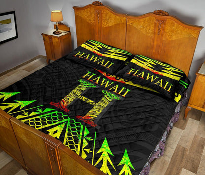 Hawaii Quilt Bed Set - Reggae Hawaii Tribal Polynesia Tattoo