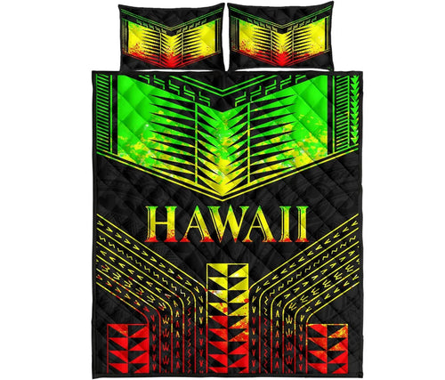 Hawaii Quilt Bed Set - Hawaii Polynesian Tattoo Reggae Style