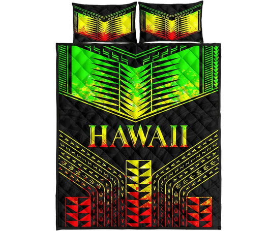 Hawaii Quilt Bed Set - Hawaii Polynesian Tattoo Reggae Style