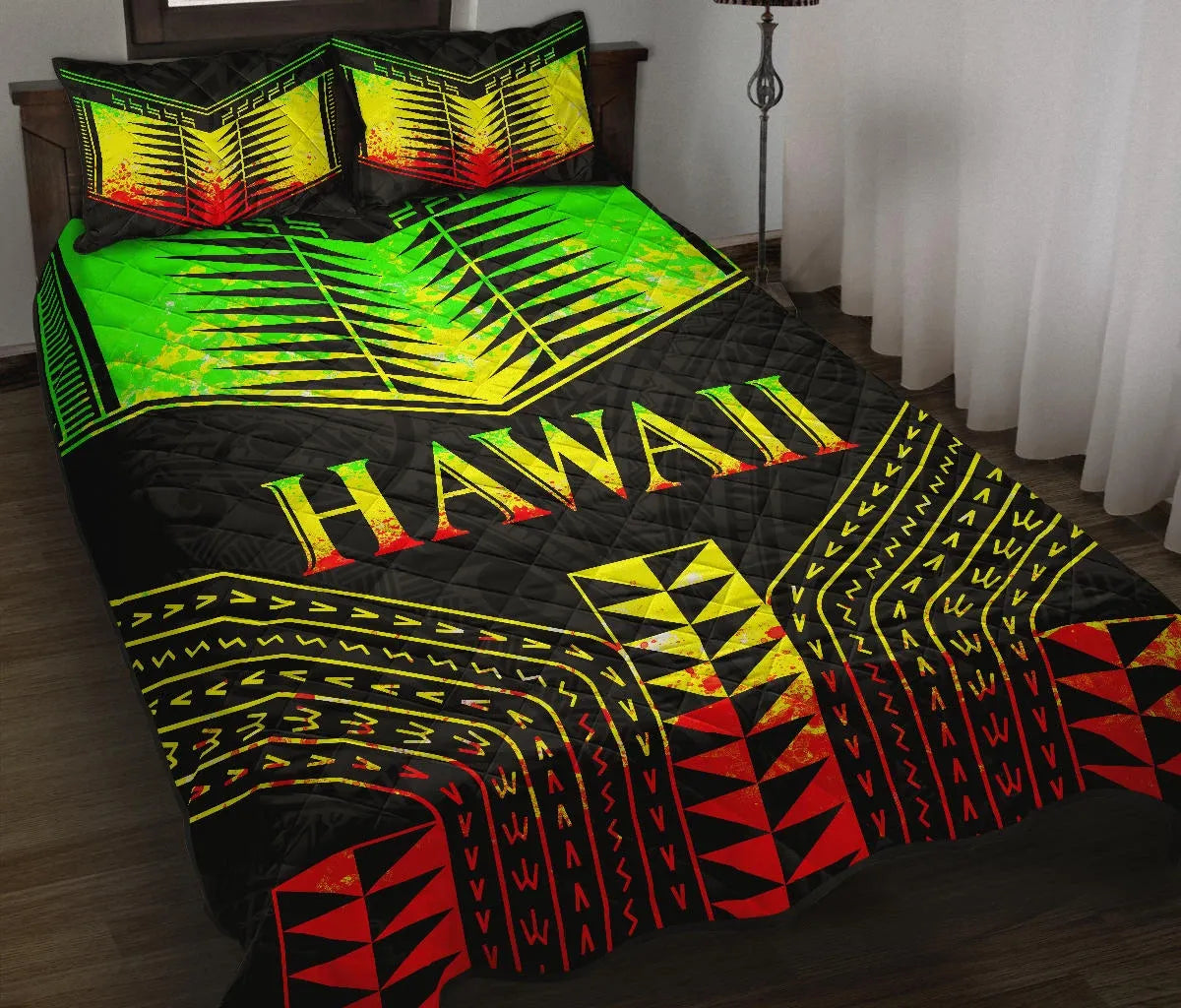 Hawaii Quilt Bed Set - Hawaii Polynesian Tattoo Reggae Style