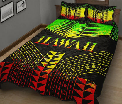 Hawaii Quilt Bed Set - Hawaii Polynesian Tattoo Reggae Style