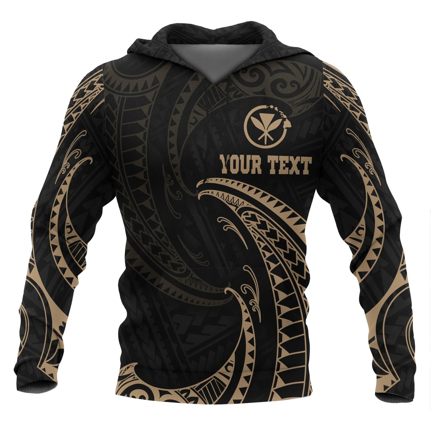Hawaii Polynesian Custom Personalised Hoodie - Gold Tribal Wave
