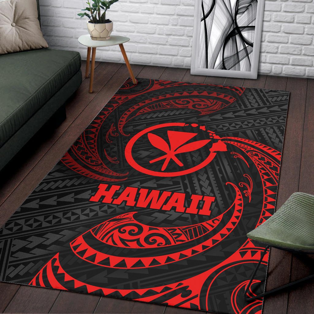 Hawaii Polynesian Area Rug - Red Tribal Wave