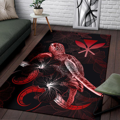 Hawaii Polynesian Area Rugs - Turtle With Blooming Hibiscus Red