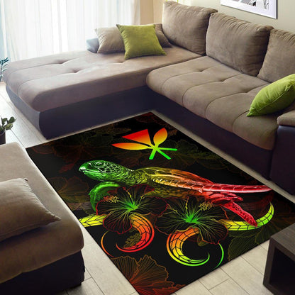 Hawaii Polynesian Area Rugs - Turtle With Blooming Hibiscus Reggae