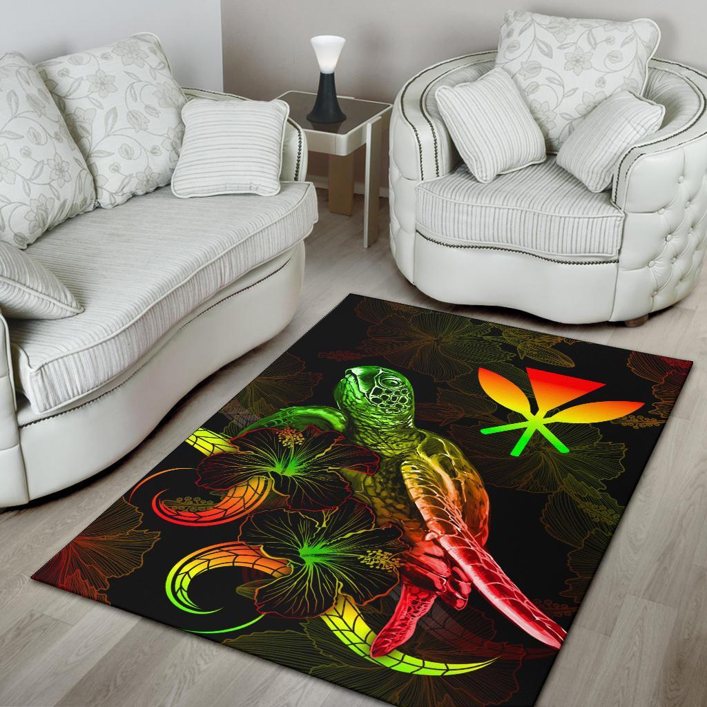 Hawaii Polynesian Area Rugs - Turtle With Blooming Hibiscus Reggae