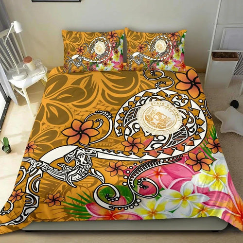 Hawaii Polynesian Bedding Set - Hawaii Seal With Turtle Plumeria (Gold)