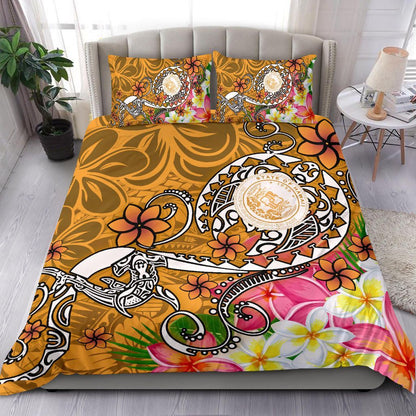 Hawaii Polynesian Bedding Set - Hawaii Seal With Turtle Plumeria (Gold)