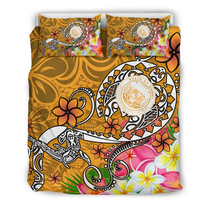 Hawaii Polynesian Bedding Set - Hawaii Seal With Turtle Plumeria (Gold)