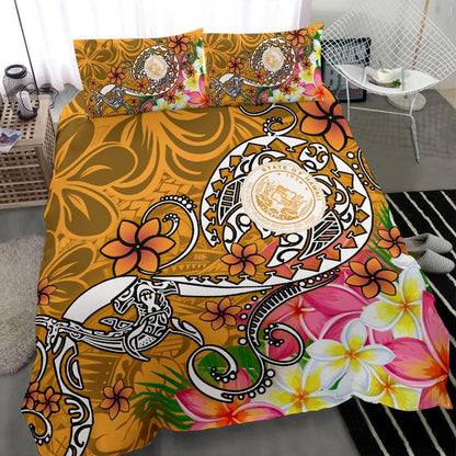 Hawaii Polynesian Bedding Set - Hawaii Seal With Turtle Plumeria (Gold)