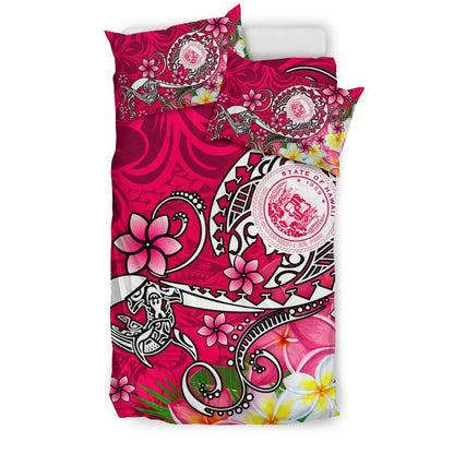 Hawaii Polynesian Bedding Set - Hawaii Seal With Turtle Plumeria (Pink)