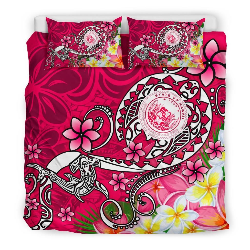 Hawaii Polynesian Bedding Set - Hawaii Seal With Turtle Plumeria (Pink)