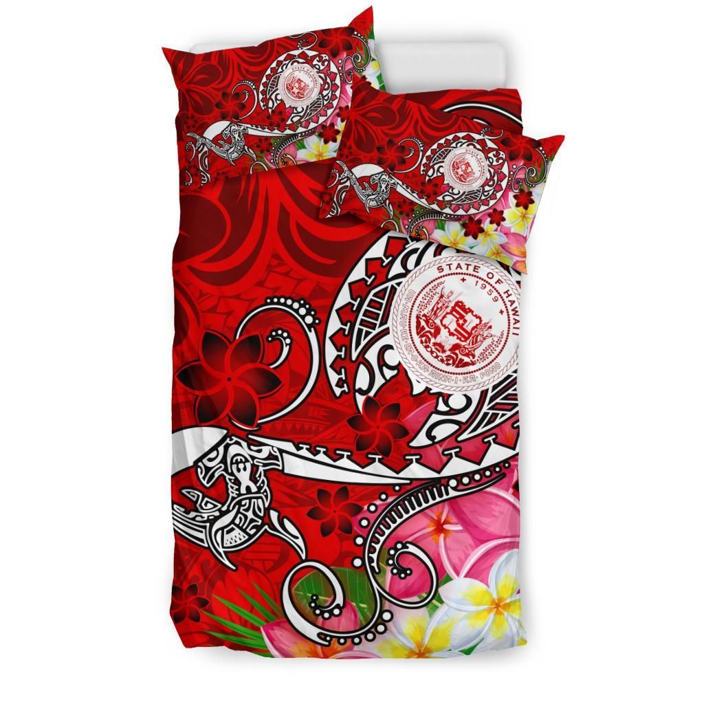 Hawaii Polynesian Bedding Set - Hawaii Seal With Turtle Plumeria (Red)