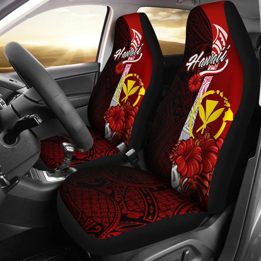 Hawaii Polynesian Car Seat Covers - Coat Of Arm With Hibiscus